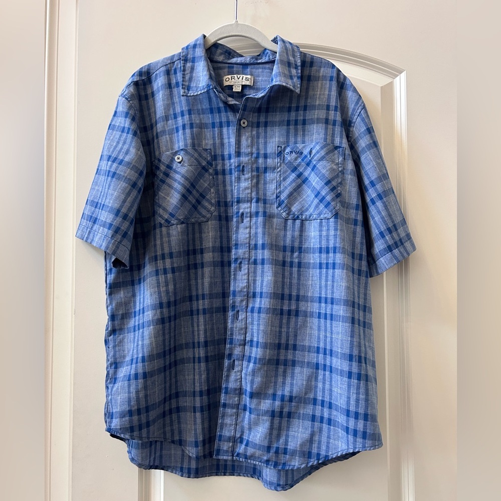 Orvis plaid button down short sleeve camp  shirt. Fishing. Hiking. Camping. Work